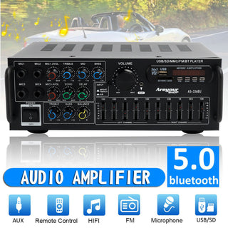 Bluetooth 5.0 HiFi Sunbuck 2000W Stereo Power Amplifier Karaoke FM USB SD AUX