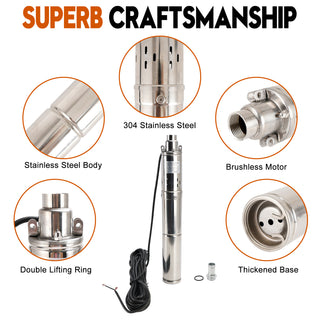 150W 12V  MPPT Screw Solar Bore Pump Submersible Deep Well Hole Steel