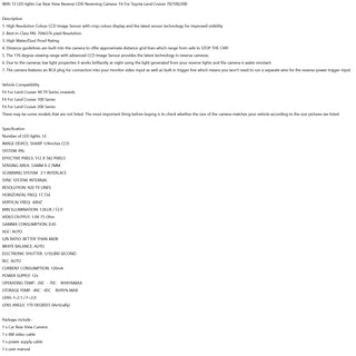 Reverse Backup Camera 12LED Fit For Toyota Land Cruiser 70/100/200 Series