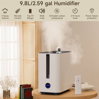 Top-Fill Smart Humidifier - 9.8L Large Capacity, Ultra-Quiet 34dB & Auto Shut-Off