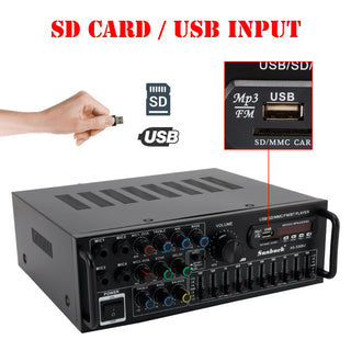 2000W Peak Stereo HiFi Power Amplifier bluetooth 5.0 Karaoke FM USB EQ mixer SUNBUCK with Remote Control for Car Home