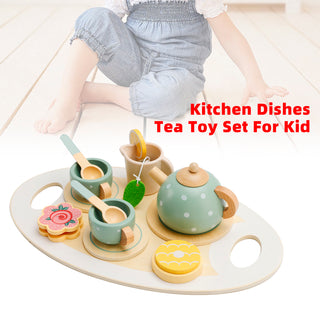 15PCS Wooden Tea Set Toy for Kids – Pretend Play Kitchen Tea Party Set with Dishes
