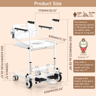 💕Medical Transfer Chair – 250 lb Patient Lift Wheelchair with Removable Split Seat