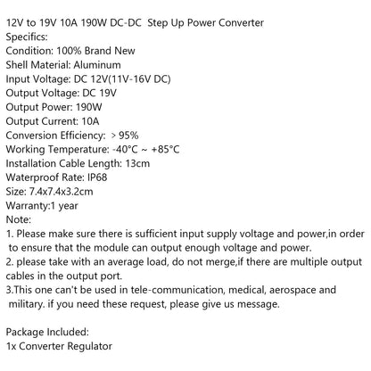 12V to 19V 10A 190W DC-DC Boost Step Up Power Converter Voltage Regulator Module Generic