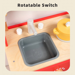 Red Play Kitchen Set Toy With Washing Machine And Oven Gift For Kid Age 3+