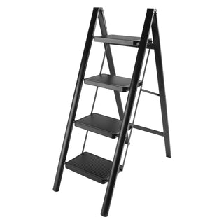4-Step Folding Step Ladder, Aluminum - Wide Anti-Slip Treads, Lightweight & Compact