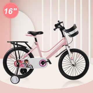 16" Kids Bike for Boys and Girls with auxiliary wheels & Rack Pink