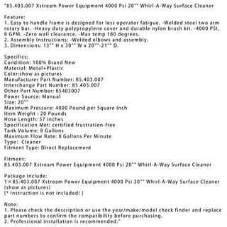 20" Whirl-A-Way Surface Cleaner – 4000 PSI, 8 GPM, Heavy-Duty Rotary Pressure Washer Attachment