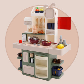 Kids Kitchen Play Set-Interactive Mist & Light Kitchen with Water Circulation Perfect Gift for Boys & Girls Ages 3+ (Green)