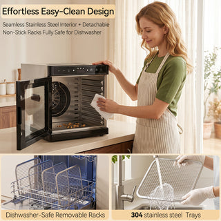 Food Dehydrator Dual-layer Body Electric Food Dryer with Top Clear Glass Viewing Window 304 Trays Household Dehydrator for Fruits Jerky Herbs & Dog Treats Veggies Adjustable Temp