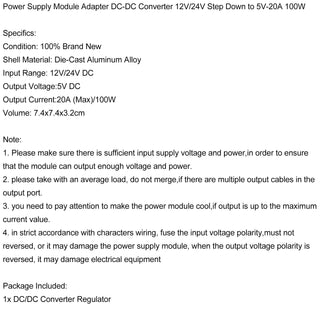 WaterProof 12V/24V to 5V 20A 100W Step Down DC/DC Power Converter Regulator