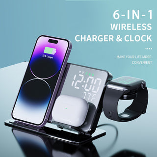 15W 6-in-1 Wireless Charging Station Charger Clock for Apple 17 16 15 14 Airpods