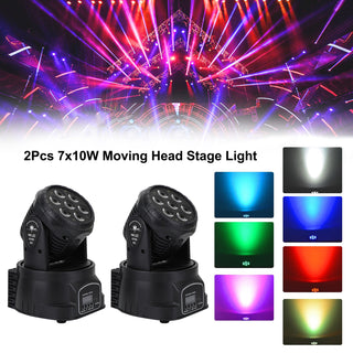 2Pcs 7 x10W Moving Head Stage Light 70W 7 LED RGBW DMX DJ Stage Party Lighting