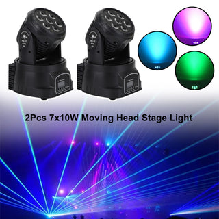 2Pcs 7 x10W Moving Head Stage Light 70W 7 LED RGBW DMX DJ Stage Party Lighting