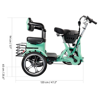 Electric Bike, 400W Folding Trike Ebike 16", 3 Wheel Electric Bicycle, Up to 34 Miles, 48V 12AH UL2849 Tricycle for Adults