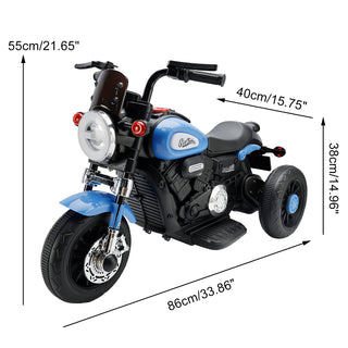 3 Wheel Kids Ride On Motorcycle 6V Powered Electric Dual Drive Toy Car Blue Toy