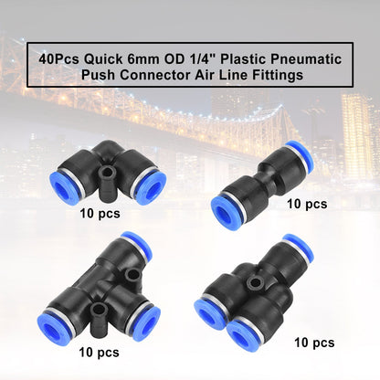 40Pcs Quick 6mm OD 1/4" Plastic Pneumatic Push Connector Air Line Fittings Generic