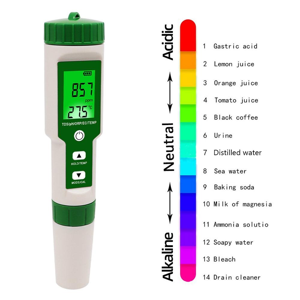 5 in 1 Digital PH TDS EC ORP Temperature Water Quality Tester Meter Test Tool