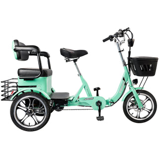 3 Wheel E-Trike Folding w/ Rear Seat Adult 400W 48V 12A Green