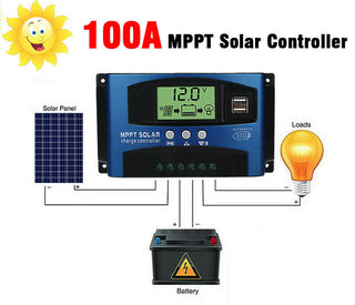 100A Charge Controller Solar Panel 12V-24V Regulator Auto Focus Dual USB MPPT