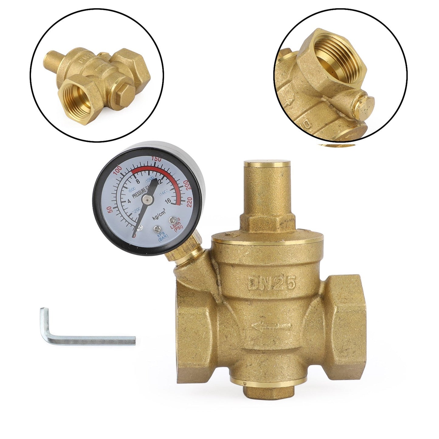 DN25 1" Brass Adjustable Water Pressure Reducing Regulator Valves With Gauge Generic