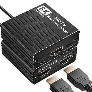 8K HDMI 1 to 2 Splitter HD2.1 8K60hz/4K120/1080P240hz EDID Mirroring Two Screens