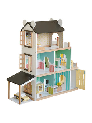 3Story Wooden Lighting Doll House With Balcony 20 Accessories Toy For 3+Year Kid  Toy