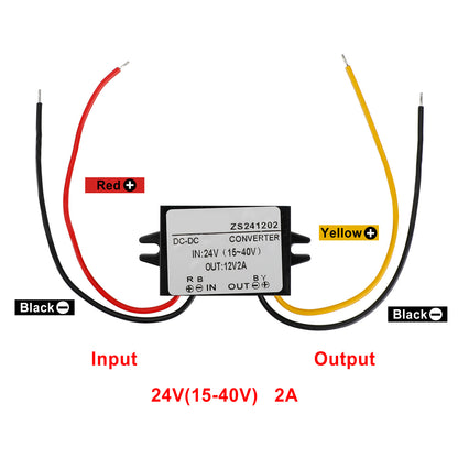 Car Waterproof DC-DC Converter 24V Step Down to 12V Power Supply Module 2A 24W Generic