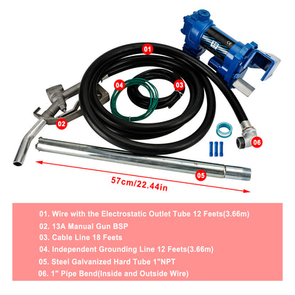 20GPM DC12V Fuel Transfer Pump Gasoline With Nozzle Kit Gas Diesel Kerosene Blue