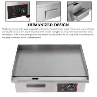 22-Inch Commercial Electric Griddle 3000W Countertop Griddle Electric Flat Top Grill