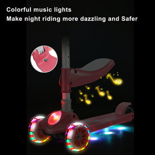 Adjustable 3-Wheel Kids Scooter with Light-Up Wheels & Folding Seat – Pink Ride-On