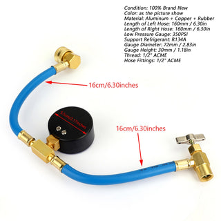 Auto Car Air Conditioning AC 1/2" Refrigerant Recharge Measuring Hose w/Gauge