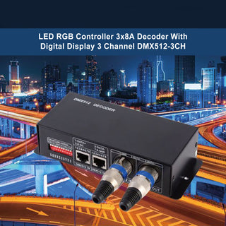 LED RGB Controller 3x8A Decoder With Digital Display 3 Channel DMX512-3CH