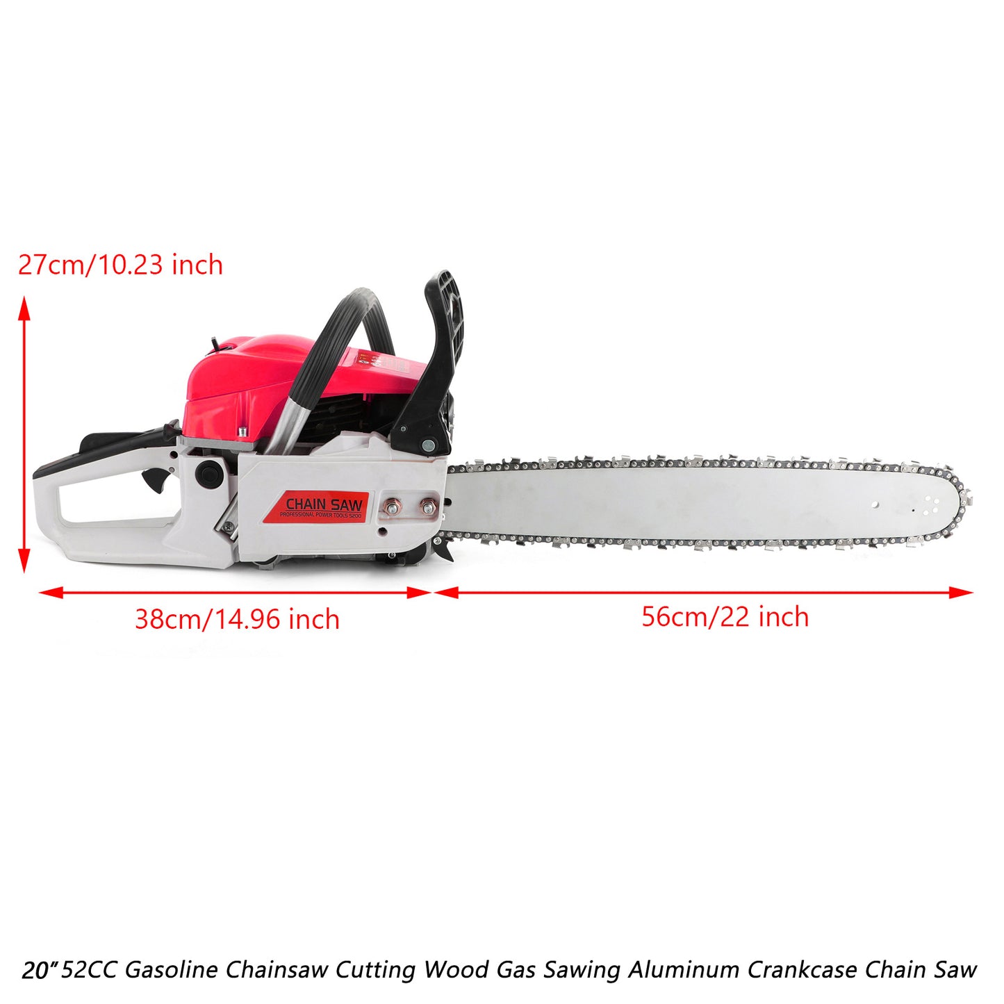 52cc Chainsaw 22" Bar Powered Engine 2 Cycle Gasoline Chain Saw