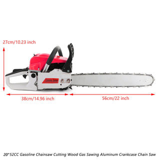 22"  Chainsaw Gas Power, 52CC GasolineCutting Wood Gas Sawing Aluminum Crankcase Set