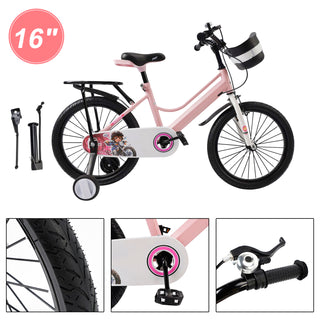 16" Kids Bike for Boys and Girls with auxiliary wheels & Rack Pink