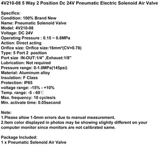 Pneumatic Electric Solenoid Air Valve 4V210-08 Dc24V 2 Position 5 Way PT 1/4"