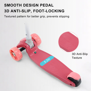 Foldable 3-Wheel Kids Scooter with Seat & Lights – Adjustable Handlebar (Pink)