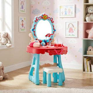 Toddler Makeup Table with Mirror and Chair Kids Vanity Set with Blowdryer for 3+
