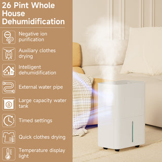 Dehumidifier for Basement and Large Room, 26 Pints Dehumidifiers for Home with Drain Hose, Intelligent Humidity Control Ideal for RV, Bathroom, Bedroom