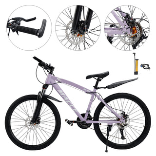 26-Inch 27-Speed Mountain Bike – Adult MTB with Dual Disc Brakes & Suspension Fork, Purple