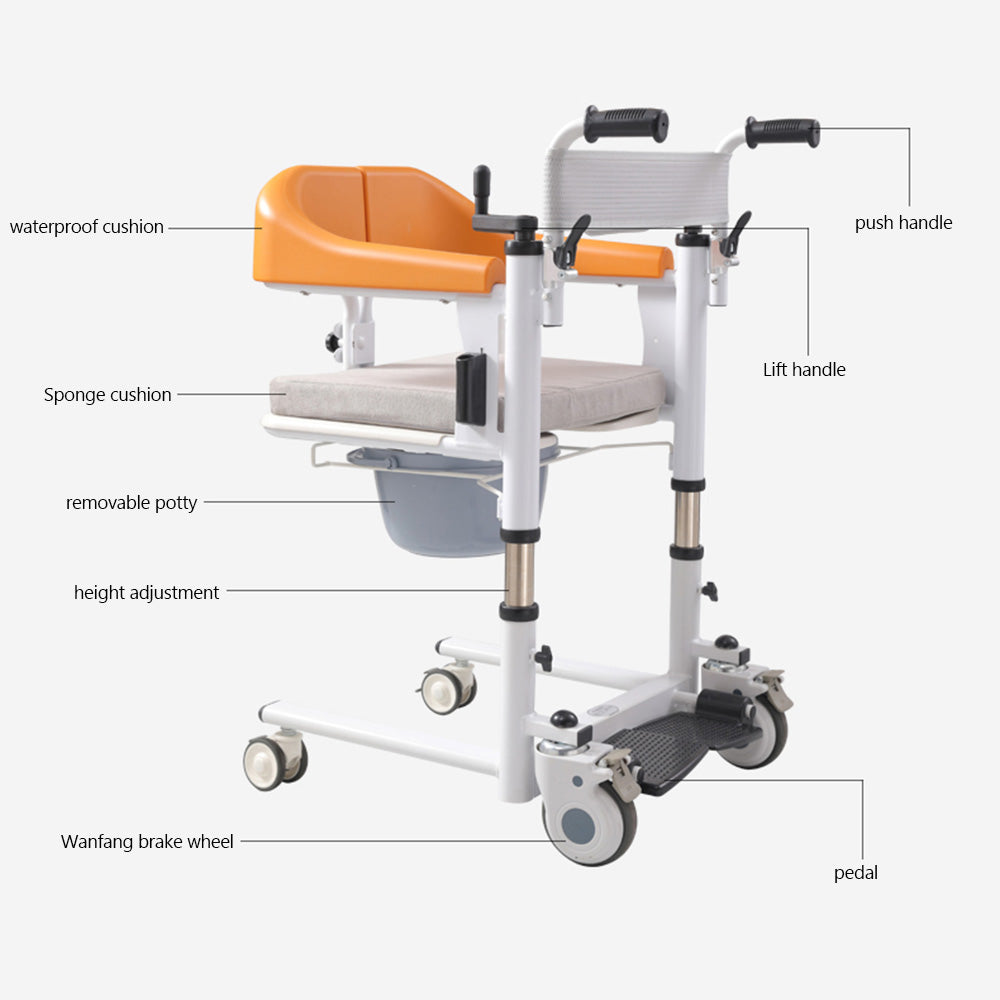 Patient Chair Transferred Lift Wheelchair with 180° Split Seat and Bedpan 440 lb