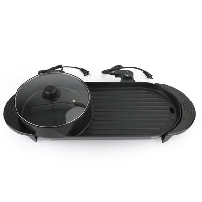 2 in 1 Portable Electric Hot Pot Barbecue Grill Non-Stick Teppanyaki Pan