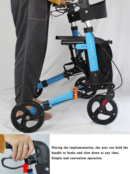 Foldable Rollator Walker with 6 levels of Adjustable Seat 8 Wheels Compact Folding Design Lightweight Mobility Walking Aid suitable for people of different heights