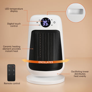 Space Heater with Adjustable Thermostat 1500W PTC Ceramics Desktop Heater touch screen with remote control