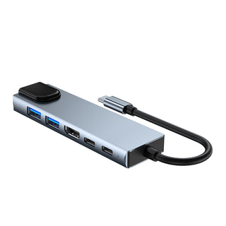6 in 1 TYPE-C to HDMI+USB3.0+2.0+RJ45 100M+PD+Data Interface Hub for MacBook