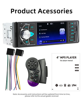 4.1 Inches Car Radio Stereo 1DIN Bluetooth FM USB AUX Audio MP5 Player + Camera