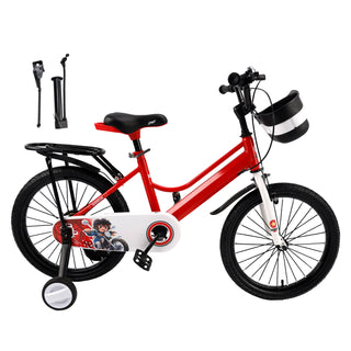 18" Kids Bike for Boys and Girls with auxiliary wheels & Rack Red