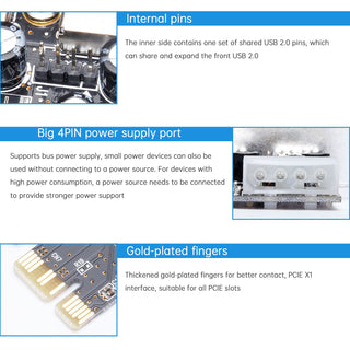 HUB PCIE to USB2.0 Expansion Card Moschip Desktop Adapter Card 4PIN Power Supply