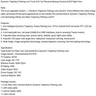 8LED Dynamic Trajectory Parking Line Truck Reversing Image Camera Night Vision